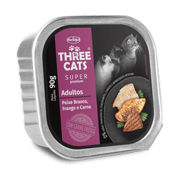 THREE CATS PATE SUPER PREMIUM GATOS ADULTO SABOR PESCADO, POLLO Y CARNE 90gr