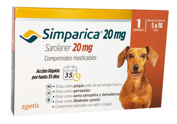 SIMPARICA 1 TABLETA PARA PERROS DE 5 A 10 KG  - Simparica 20mg rojo 1compr.png