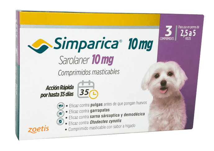 SIMPARICA 3 TABLETAS PARA PERROS DE 2,5 A 5 KG  - Simparica 10mg morada 3compr.png