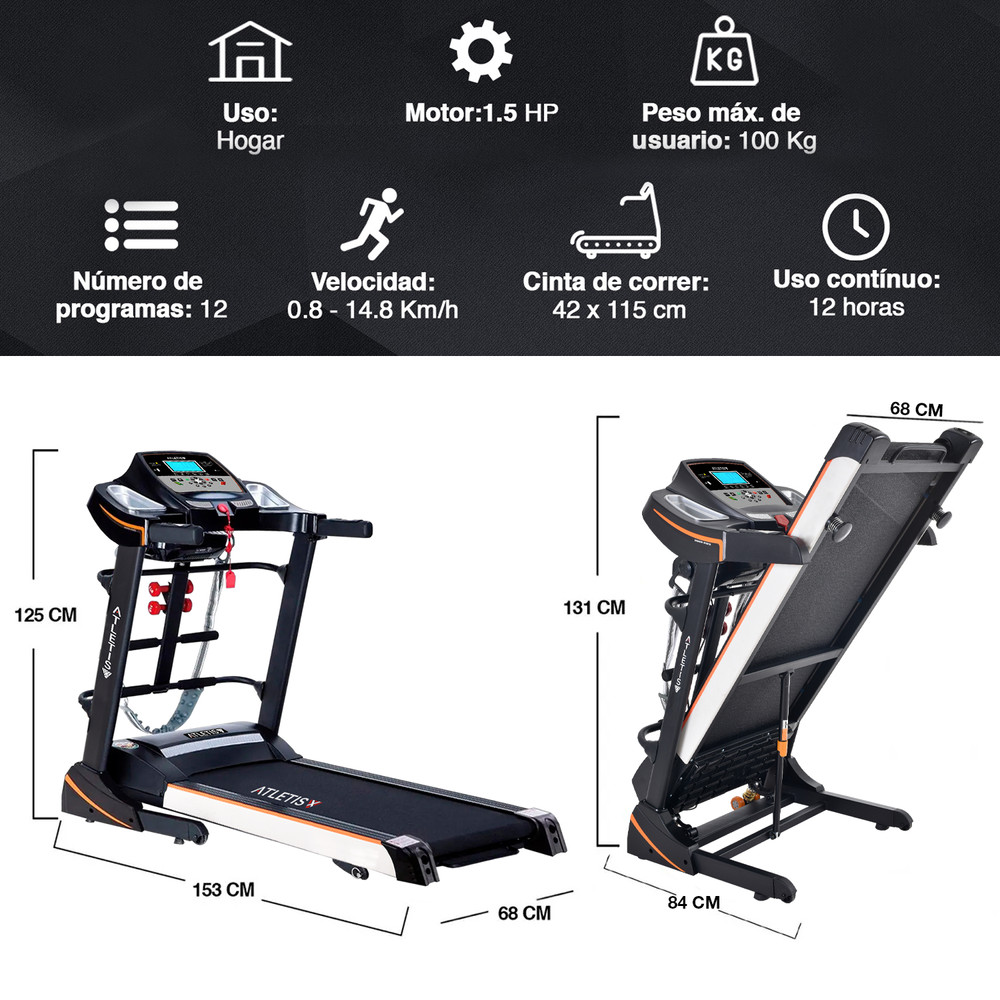 Atletis - Trotadora Eléctrica M800 Plus LCD 12 Programas